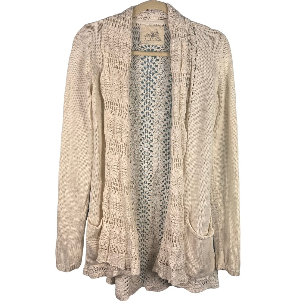Anthropologie Angel of the North Wool Open Front Knit Cardigan Ivory Size Small - Picture 2 of 10